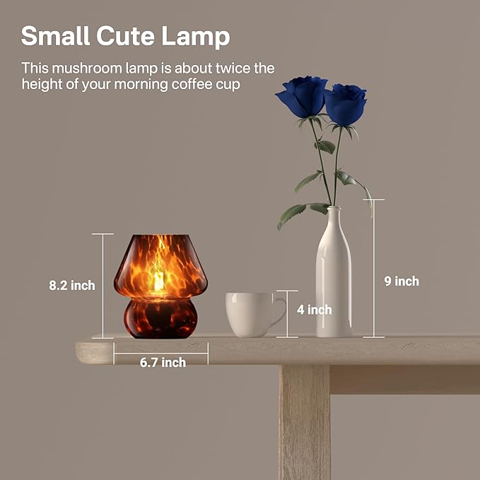 Dawnwake Mushroom Lamp Small Lamp Table Lamp for Bedroom, Desk Bedside Lamps for Living Room,Mushroom Decor Cute Mini Modern Mid Century Lamps for Night Stands,Aesthetic Home Decor (Flame Black)