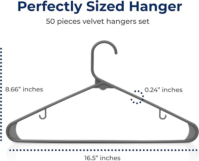 SereneLife 50 Pack Plastic Hangers, Non-Slip, Space-Saving Closet Organizers, Durable and Strong for Shirts, Sweaters, Hoodies, Kids Clothes & Dresses, Ultra-Thin, Lightweight