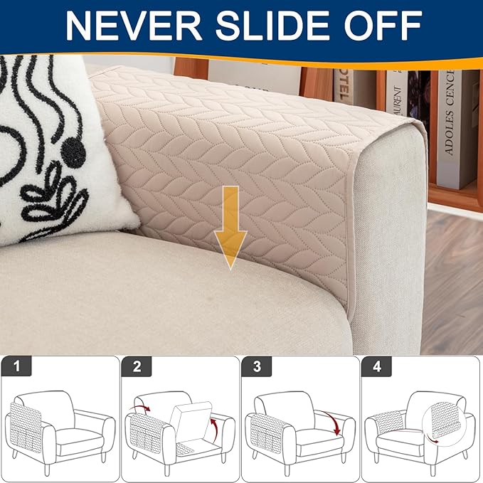 Remote Control Holder for Armchair, Couch Caddy Organizer TV Remote Holder for Recliner Couch With 6 Pockets, Non-Slip Arm Chair Caddy Bedside Table Organizer for Magazine, Tablet, Phone (Off-White)