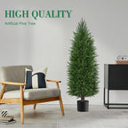 5FT Artificial Topiary Cedar Plants Outdoor, Faux Pine Trees UV Resistant and Potted, 72 Inch Tall Fake Shrubs Evergreen for Front Porch Decor Set of 2