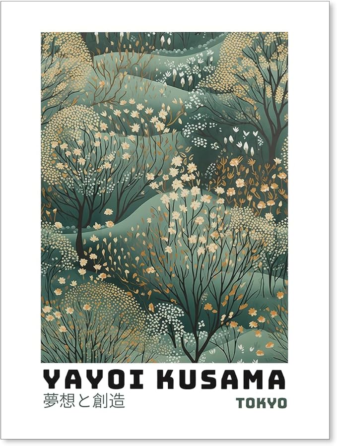 Yayoi Kusama Inspired Poster Japanese Botanical Wall Art Abstract Yayoi Kusama Print Modern Ukiyo-e Japanese Gallery Wall Decor 12x16in Unframed for Home Bedroom Decorations