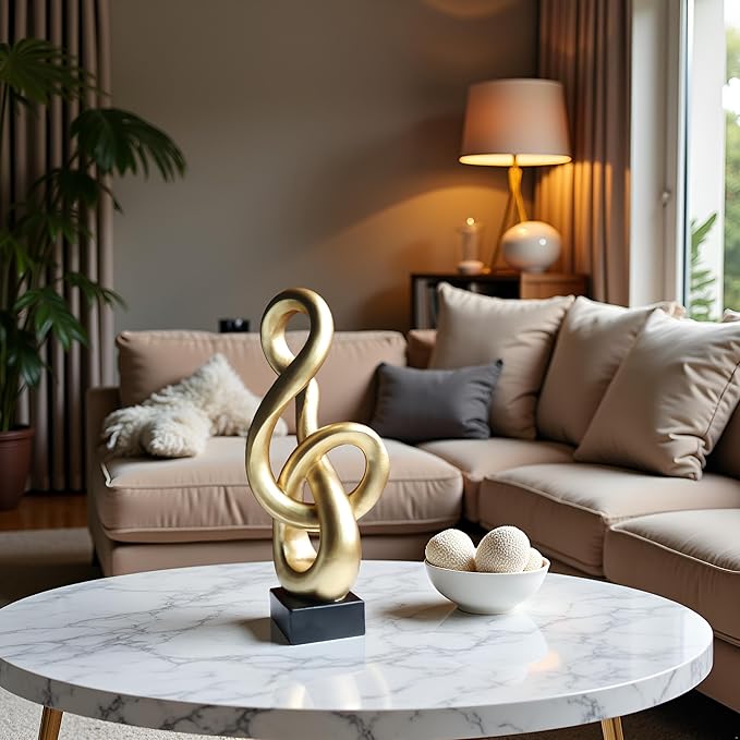 16" Modern Abstract Ribbon Decorative Sculpture, Knot Sculptures,Home Decor,Coffee Table Statues,Dining Living Room Desk Decor,Musical Note,Golden