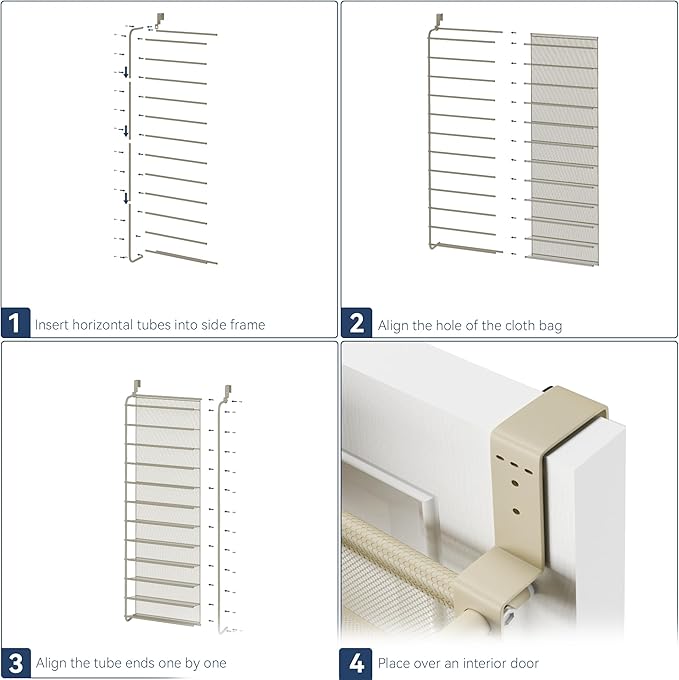 Whitmor 36 Pair Over The Door Shoe Organizer, 12 Tier Hanging Shoe Organizer, Heavy Duty Metal & Mesh Shoe Holder, Hanging Shoe Rack for Closet Organizer & Storage, 69"L x 21.7"W x 7.5"H, Oat
