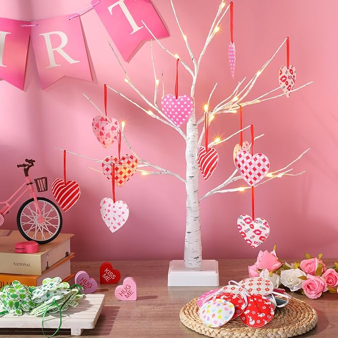 Jutom 54 Pcs Felt Valentine's Day Heart Hanging Ornaments St. Patrick's Day Shamrock Easter Egg Ornaments Heart Shaped Clover Baubles Shamrock Egg Felt Decoration for Holiday Favor (Cute)