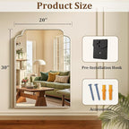 20" x 30" Silver Arch Bathroom Mirror, Wall Mounted Vanity Mirror with Metal Frame, Modern Decorative Scalloped Wall Mirror for Sink, Bedroom, Living Room, Entry, Farmhouse Home