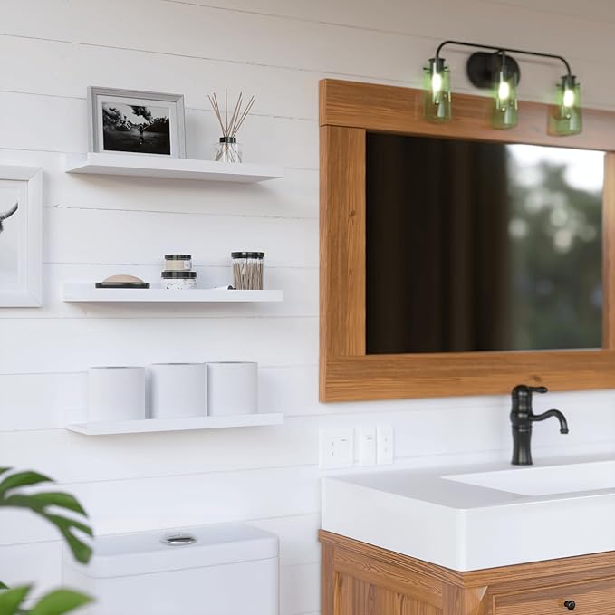 RICHER HOUSE 3 Set White Floating Shelves, 16 inches Wall Mounted White Shelves for Wall Decor, Picture Ledge Shelf with Lip for Storage Nursery, Bedroom, Living Room, Bathroom - White