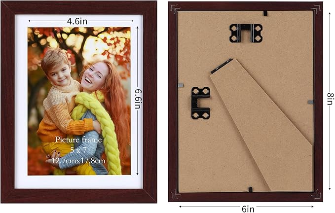 Lyeasw 5x7 Picture Frame Set of 15, Display Pictures 5x7 with Mat or 6x8 without Mat, Multi Photo Frames for Wall Mounting or Tabletop Display, Dark Red