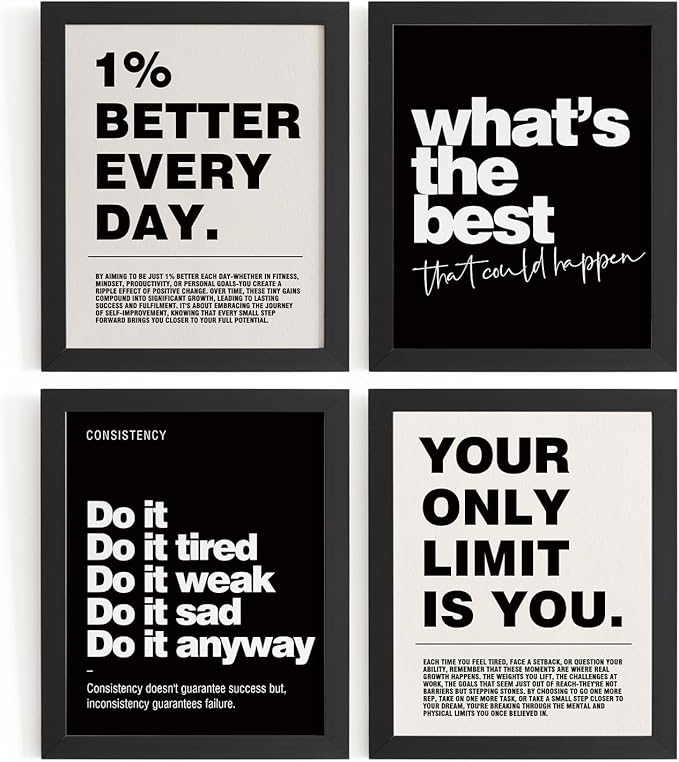 DSHFG Motivational Inspirational Office Wall Art Decor Prints Set of 4, Motivational Wall Decor Trendy Retro Posters for Office Home Decor, 12x16 Unframed