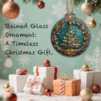 DASTOLL Stained Glass Christmas Decorations, Retro Red Dotted Wreath Suncatcher for Window Christmas Tree Hanging Ornaments Green Sun Catcher Xmas Decor Gifts for Women Men Mom Nana Friend