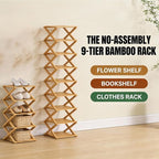 9 Tier Bamboo Shoe Rack, Foldable Shoe Rack, Shoe Rack, Ertical Shoe Organizer for Small Spaces, No Assembly Narrow Shoe Shelf for Entryway Closet Dorm (Brown, 5 Layers)