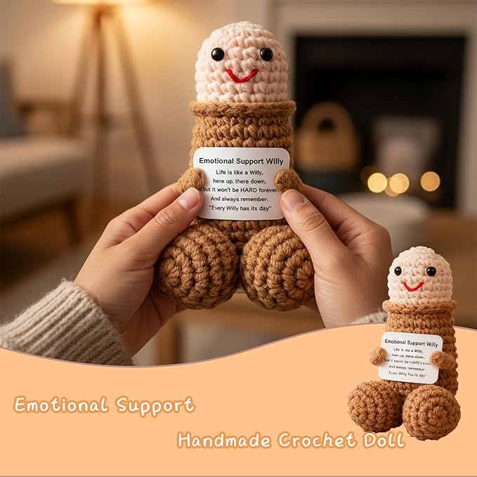 Funny Gag Doll Emotional Support Positive Crochet Animals Pickle Gifts for Adult Men Women Brother,Weird Things Stuff Desk Decor