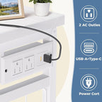 OLIXIS 6 Storage for Bedroom with Hanging Rack with LED Lights & Charging Station, Fabric Chest of Storage with Rack, Wooden Top, for Home Living Room Entryway White