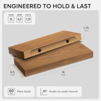 Homeforia 16 inch Golden Oak Floating Shelf, High End Solid Real Wood 16inch Small Floating Shelves for Wall Mounted, Oak Wooden 16in Floating Shelves, Heavy Duty Bracket, 16 X 6.5 X 1.75 in, Set of 4