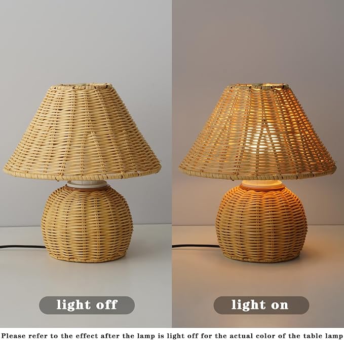 WERFOP Bamboo Table Lamp Handmade Boho Rattan Bedside Lamp,3 Colors Adjustable Vintage Wicker Wooden Nightstand Lamp with E26 Bulb for Bedroom Living Room Desk Entrance