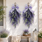 nuvagiki Lavender Teardrop Swag, 2 Pack 24 Inch Front Door Swag Wreaths, Spring Summer Rustic Farmhouse Door Decor, Purple Floral Hanging Swag for Porch