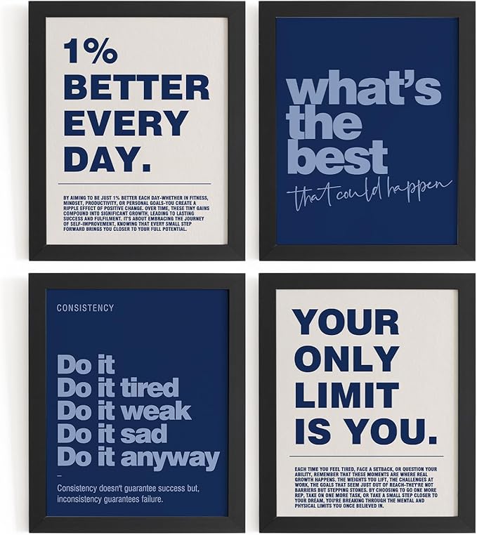 DSHFG Motivational Inspirational Office Wall Art Decor Prints Set of 4, Navy Blue Motivational Wall Decor Trendy Retro Posters for Office Home Decor, 8x10 Unframed
