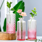 Brajttt Glass Bud Vase Set in Bulk, 9pcs Mini Vintage Flower Vases for Wedding,Pink Relief Vase for Centerpieces,Home Table Flower Decor, Party Decorations