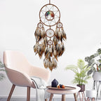 Brown Large Dream Catcher Wall Decor Crystal Tree of Life Dream Catchers Handmade Feather Dreamcatcher Wall Hanging Ornament for Bedroom Living Room Home Decor