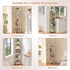 YUFAM 5-Tier Corner Shelf with Sturdy 5-Leg Base, Wooden Corner Bookshelf for Small Spaces, Corner Standing Shelf for Living Room, Bedroom, Office, Grey White