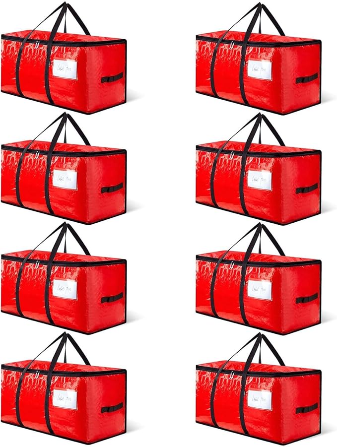 CONGREGATE 8-Pack Heavy Duty Red Moving Bags with Zippers and Handles, Heavy Duty Storage Handbags for Space Saving, Made of PE, 97 Liters/25.6 Gallons (28.7 Inch x 13.7 Inch x 15 Inch)