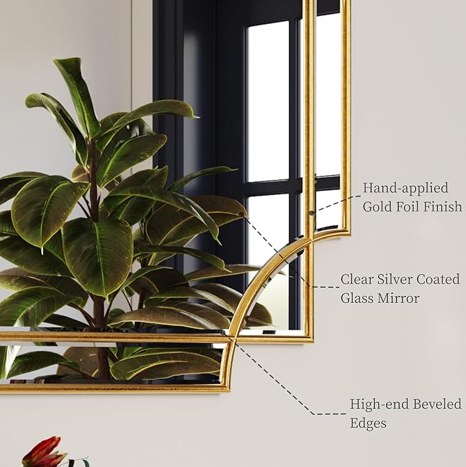 Kelly Miller Large Gold Wall Mirror, 26"x52" Gold Decorative Mirror Wall Vanity Mirror Bevelled Full Length Mirror for Bathroom Living Room Bedroom Farmhouse Fireplace Entryway