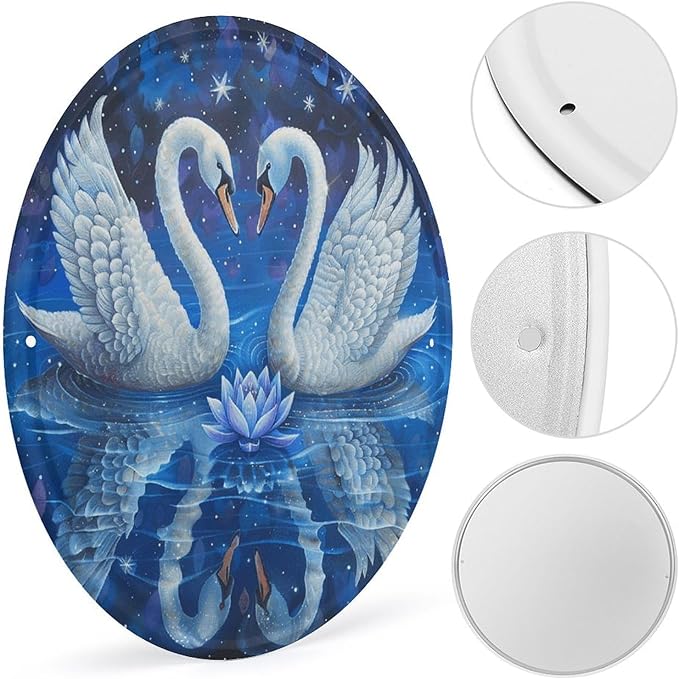 Wall Picture, with Two White Swans Printed Circular Iron Hanging Picture,Wall Art Decor,Home for Bedroom Living Room Bathroom Decor,Iron Painting 11.8X11.8 in