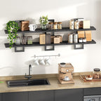 HOOBRO Floating Shelves, 15 Inch Wall Shelf Set of 3, Wall Mounted Storage Shelves 2-Tier, Hanging Bathroom Shelves, for Living Room, Bedroom, Bathroom, Kitchen, Black BK32BJP301