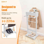 Gdrasuya10 Wood Suit Rack Suit Stand for Man and Women Clothes, Freestanding Valet Stands with Drawer & Holder for Entryway Office Living Room, 22 lbs Load, Space Saving (White)