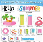 Justforjoyful Hello Summer Bulletin Board Decorations Summer Pool Classroom Bulletin Board Border Hawaiian Beach Paper Cutouts for Classroom Window Wall Home Office School Party Decor