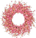24 Inch Artificial Pink Forsythia Flower Wreath, Silk & Paper Floral Wreaths for Front Door, Romantic Valentine's Day & Spring Summer Decor, All Season Farmhouse Wedding Indoor Outdoor Decor