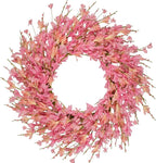 24 Inch Artificial Pink Forsythia Flower Wreath, Silk & Paper Floral Wreaths for Front Door, Romantic Valentine's Day & Spring Summer Decor, All Season Farmhouse Wedding Indoor Outdoor Decor