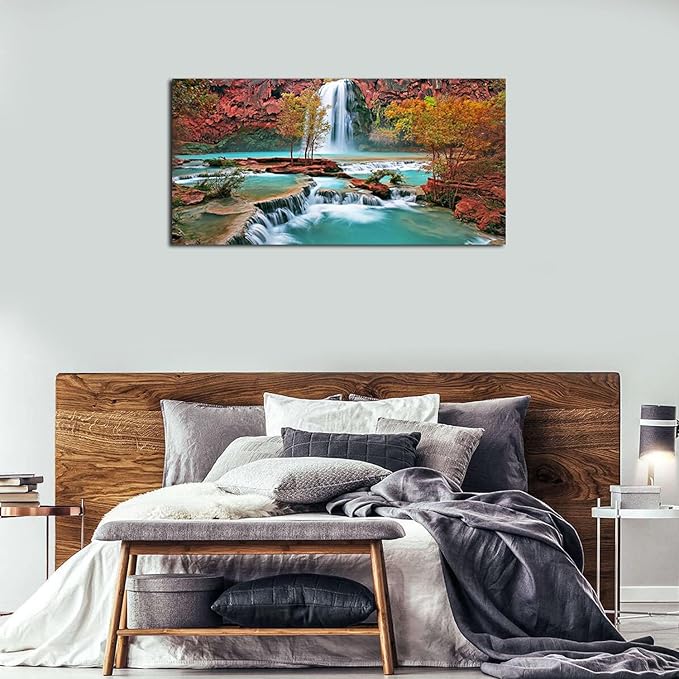 Tropical Forest Wall Art for Living Room Nature Waterfall Landscape Pictures Wall Decor Tree Falls Scenery Painting Modern Fall Scenic Canvas Prints Artwork for Bedroom Bathroom Home Decoration 20x40"