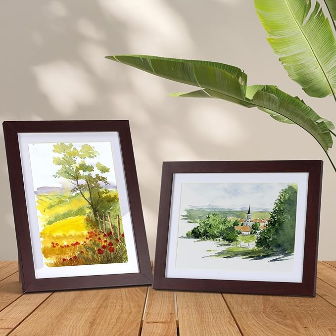 Lyeasw 5x7 Picture Frame Set of 15, Display Pictures 5x7 with Mat or 6x8 without Mat, Multi Photo Frames for Wall Mounting or Tabletop Display, Dark Red