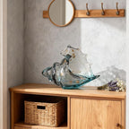 DOVDOV Hand Blown Glass Conch Statue, Gray Glass Art Figurine, Conch Shell Coastal Home Decor, Living Room TV Stand and Bookcase Decor, Bathroom Shelf top and Cabinet Decor.