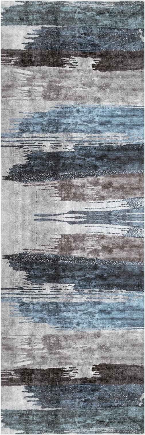 Ciicool 2x6 Washable Runner Rug, Modern Abstract Hallway Rugs Runner, Non-Slip Thin Accent Rug Lightweight Navy Grey Print Distressed Carpet for Laundry Entryway Bedroom Kitchen Bathroom Indoor