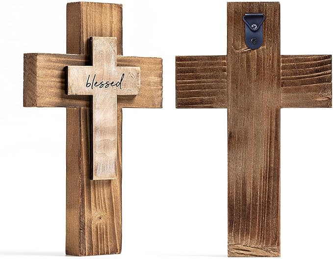 OKSQW Wall Wooden Christians Cross Spiritual Religious Cross Gifts With Hook on Hanging Wall Or Table With Blessed For Church Home Room Decoration For Christmas (5 colors available)