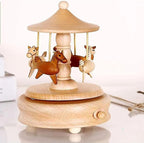 Natural Solid Wood Handcrafted Beech Wooden, Musical FigureTotoro/Carousel/Fairy/Ballerina Figurine,Rotating Hand Crank Mechanism Music Box,Musical Decorations (Merry-go-Round)