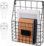 1 Pc Storage Racks, Metal Wire Wall Mounted Magazine Holder, Wall Hanging Organizer holder for Mail Files, Newspapers, Magazines with Tag Slot for Office, Home Organization, Black