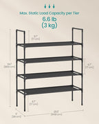 SONGMICS 4-Tier Shoe Rack, Shoe Storage for Hallway Closet, Slim and Space-Saving, Metal Frame, Non-Woven Fabric Shelves, Black ULSH044BH02