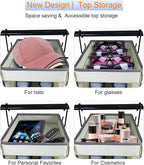 Large-Sized Hanging Shoe Organizer 10-Shelf, Sturdy Hanging Closet Organizer with 8 Side Pockets, Wider Hanging Shelves for Storage Shoes Clothes Jeans Shirts Toys, Beige