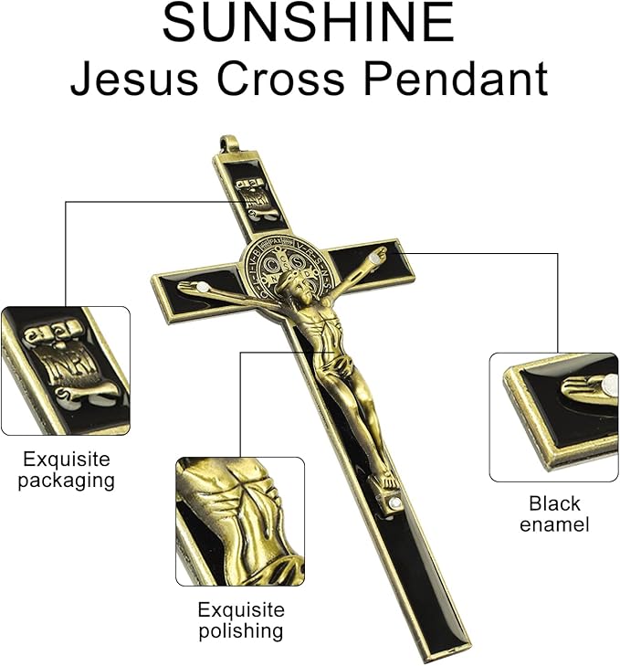 VINETEN Crucifix- Saint Benedict Wall Cross Metal Wall Art-Cross Give Blessing and The Spiritual Sacred 8 Inch