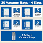 ETENWOLF 20 Pack Vacuum Storage Bags with Rechargeable Wireless Pump, Vacuum Seal Bags for Clothes and Travel, Space Saver Bags in Multiple Carry-On Sizes, Perfect for Luggage and Suitcases