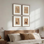 Framed Vintage Botanical Wall Art for Bedroom, 4 Piece Floral Brown Farmhouse Bathroom Picture Prints, Neutral Rustic Minimalist Botanical Artwork for Dining Room Fireplace Apartment Walls, 11x14 In