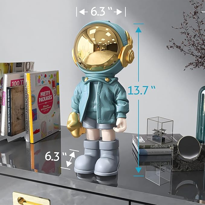 EZ4ENCE Figurine Statue Astronaut Sculpture Spaceman Decor,Sculpture for Home Decor,Arts Blue Shelf Decoration,Cool Metal Mask Table Decor,Large Spaceman Figure Ornament