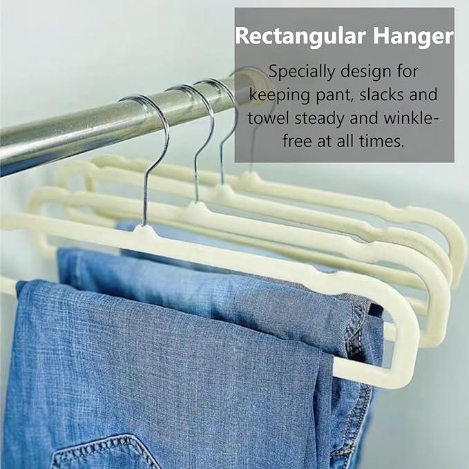 Pants Hangers Non Slip - 20 Pack Velvet Hangers for Closet - Thin Space Saving Clothes Hanger - Strong, Durable, Perchas Terciopelo with 360° Rotatable Hook for Jean, Tank Top, Bra, Shorts (Beige)