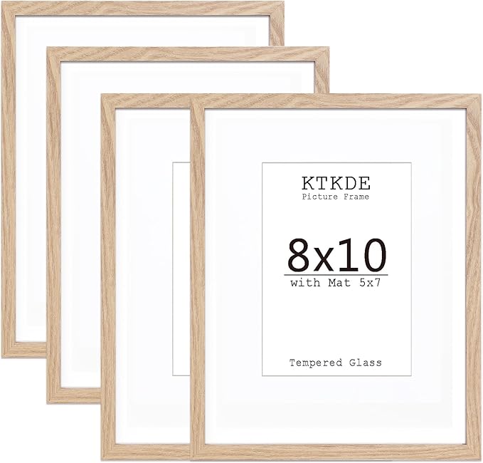KTKDE 8x10 Picture frame Set of 4,5x7 mat or 8x10 photos, Modern Style Wood Composite Frame, Tempered Glass, 8 by 10 Picture Frame Wooden Wall or Table top Display Family Friends Wedding Best Gift