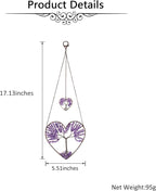 Jovivi Tree of Life Feng Shui Crystal Heart Hanging Ornament Amethyst Gemstones Healing Stones Yoga Meditation Window Wall Hanger for Home Wedding Decor