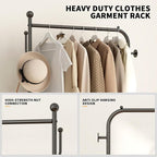 Heavy Duty Double-Layer Garment Rack with Lockable Casters, 200LBS Capacity Carbon Steel Free-Standing Clothes Rack for Bedroom, Entryway, Living Room, Laundry Room