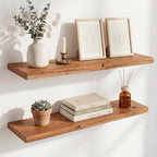 36 Inch Floating Shelves, Solid Wood Wall Shelves, 8 Inch Deep Floating Shelf – for Bathroom, Bedroom, Living Room, Kitchen, Home Decor & Storage, Heavy-Duty Wooden Shelf Wall-Mounted, Set of 2