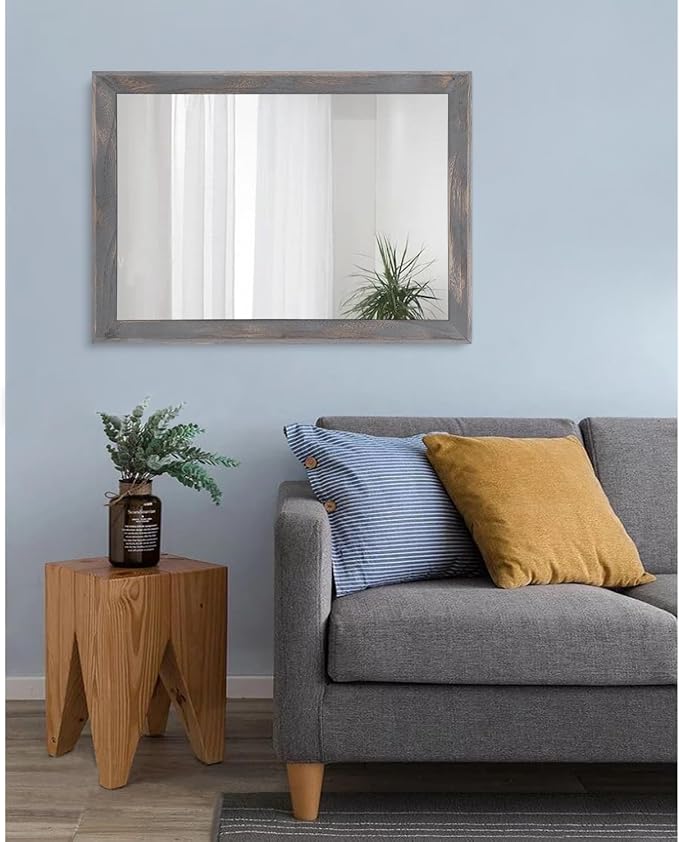 AAZZKANG Wooden Mirror Rectangle Rustic Mirrors for Wall Decorative for Bedroom Bathroom Living Room Entryway Hanging Home Decor 26"x18"
